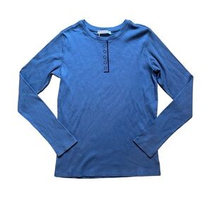 Kidichic Girls Henley Printed Blue Ribbed Long Sleeve T-Shirt Size 14 NWT